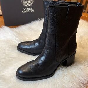 Vince Camuto Textured Black Heeled Boots-VC-Zeldina